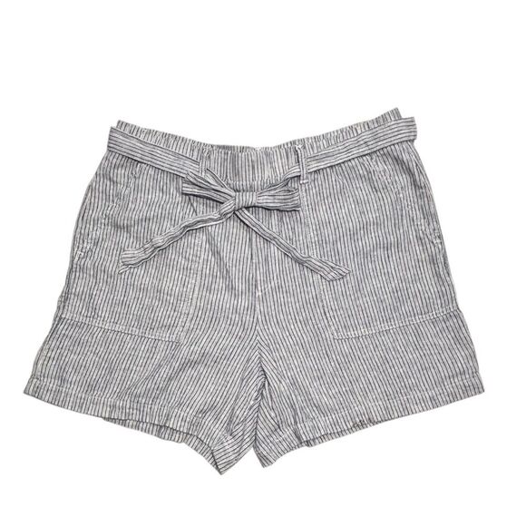 A.N.A. | Women’s Blue Striped Linen Casual Belted Summer Shorts Size L - Picture 1 of 9